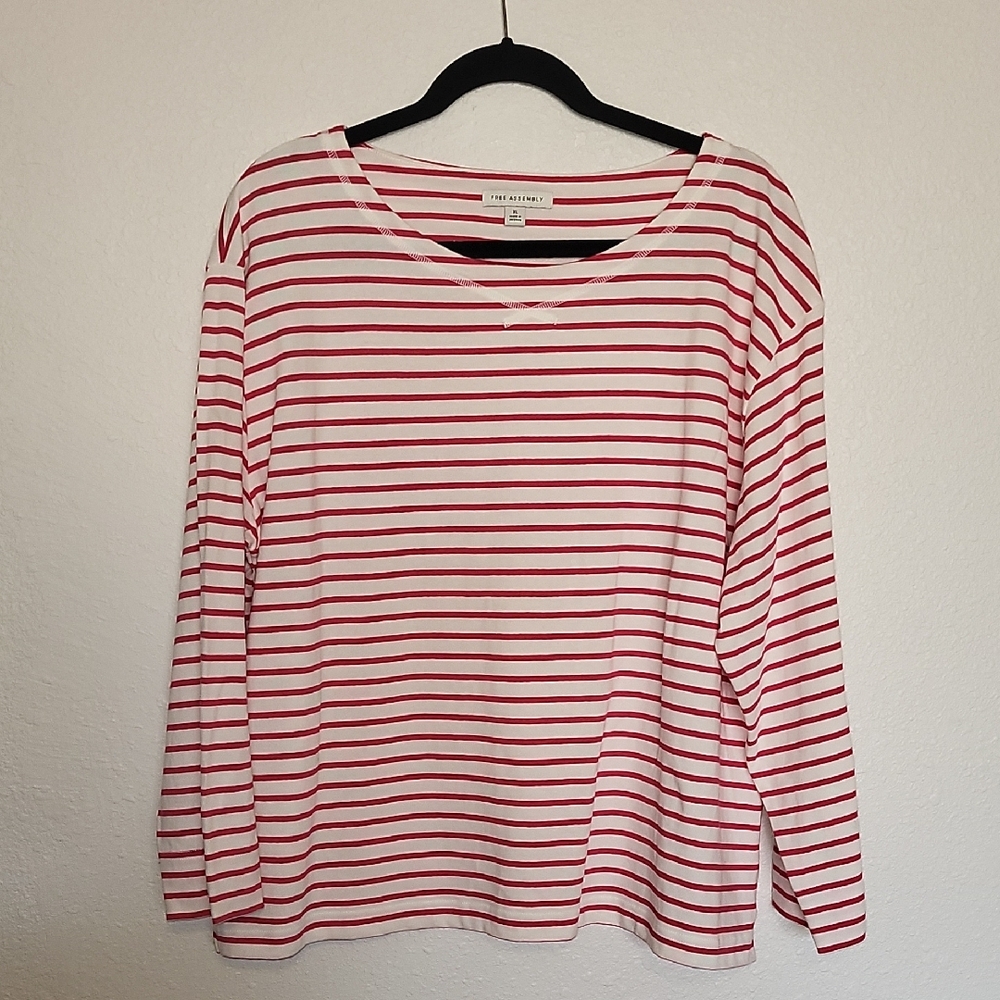 Long Sleeve Red Stripe Boatneck Top - The Attico